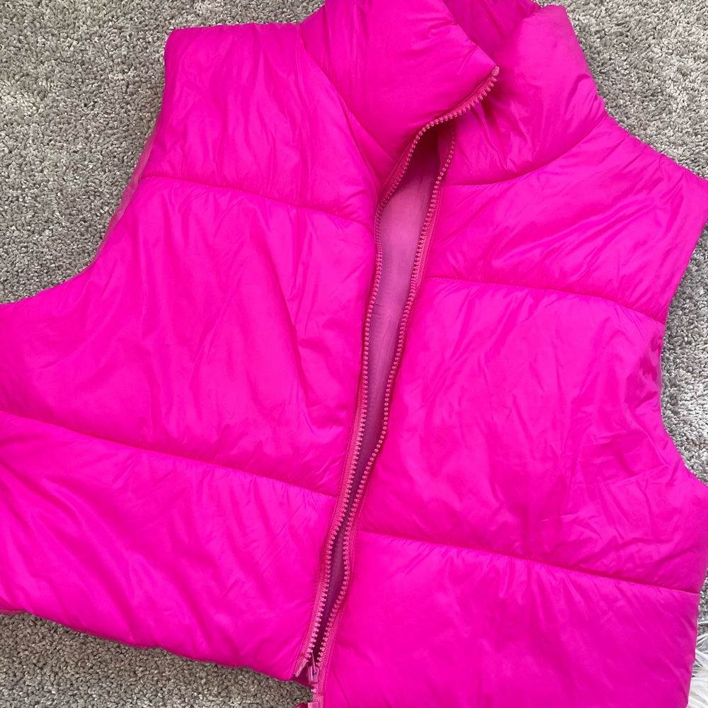 Hot Pink Cropped Puffer Vest
